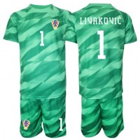 Stroje piłkarskie Chorwacja Dominik Livakovic #1 Bramkarskie Koszulka Wyjazdowej dla dzieci MŚ 2026 Krótki Rękaw (+ szorty)